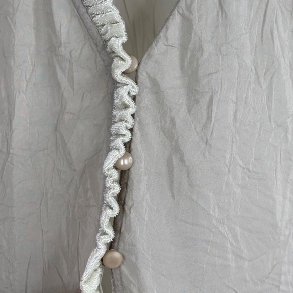 J Jill Blouse XL Short Sleeve Button Velvet Trim Sage Green Fairy Boho Lagenlook - Picture 3 of 9